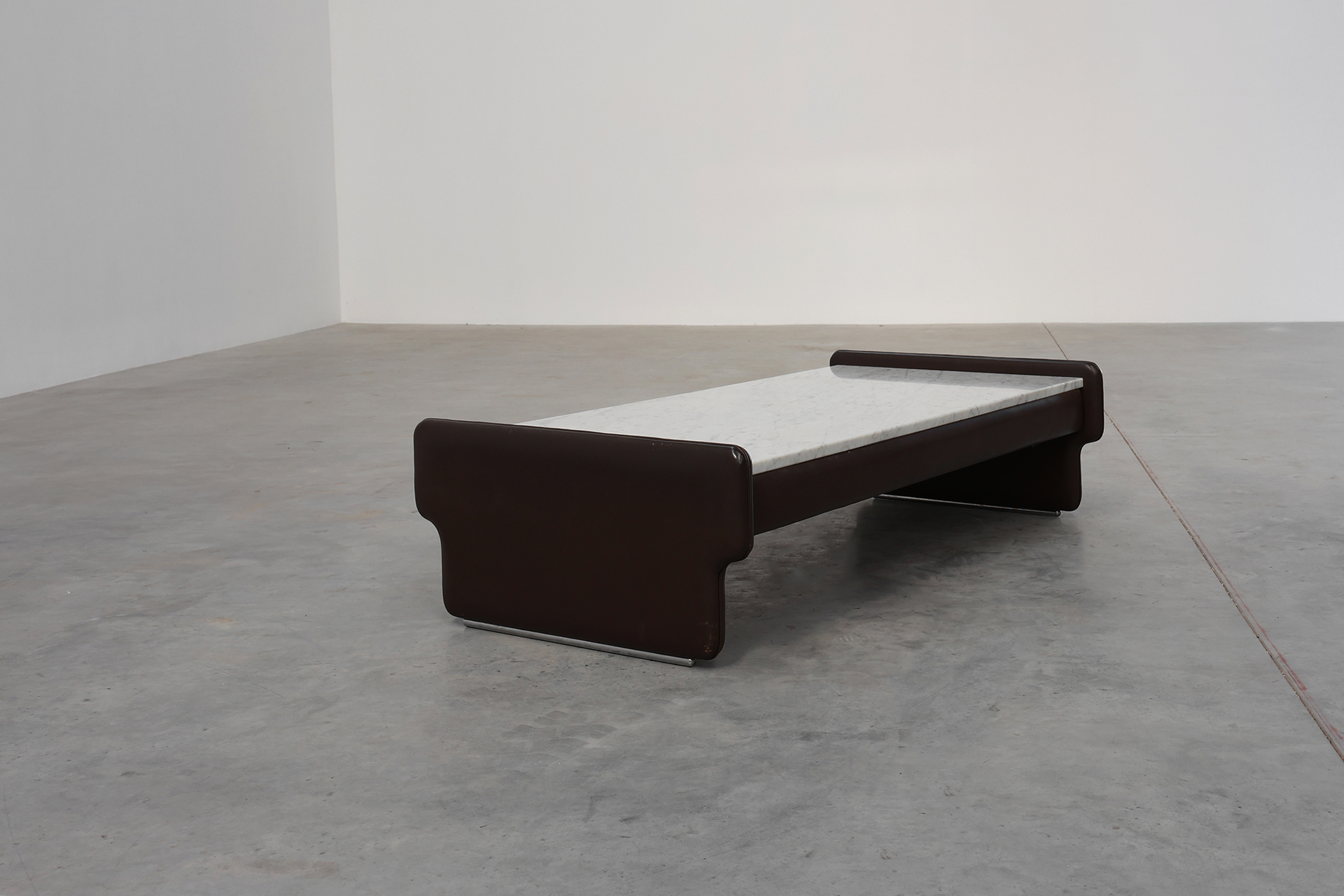 Rectangular Brown leather and Carrara marble coffee table, ca. 1960thumbnail